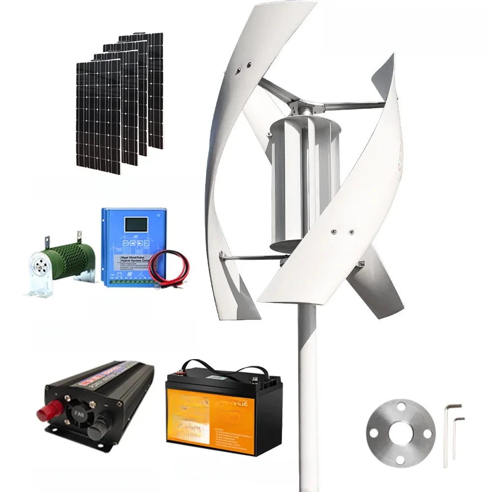 5kw Windturbine Generator Complete Set Thuis Gebruik 12V 24V 48V Windmolen 220V Uitgang Omvormer Met Controller Zonnepanelen Batterij - afbeelding 2