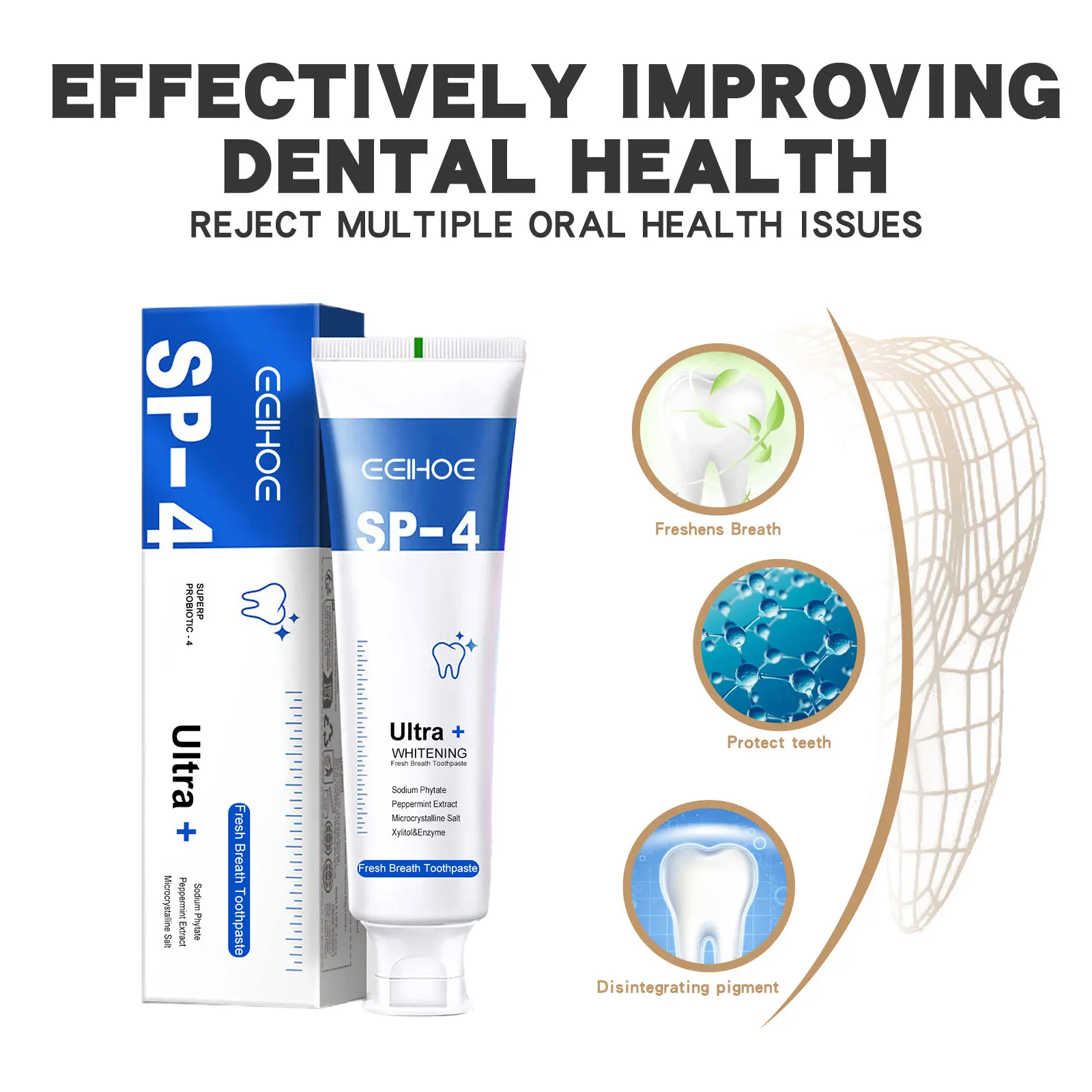 Frisse adem Tandpasta bestrijdt slechte adem Verwijdert gereedschapsvlekken Voorkom cariës Vermindert tandplak Witter Tanden Oraal Schoon Tandpasta