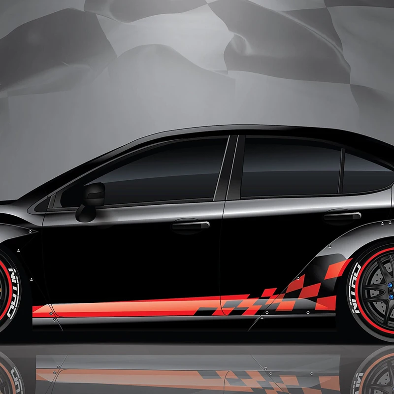 

Universal Fit Checkered Waterproof Car Stripe Stickers Auto Racing Side Vehicle Cast Vinyl Wrap Long Size Styling Sports Decals