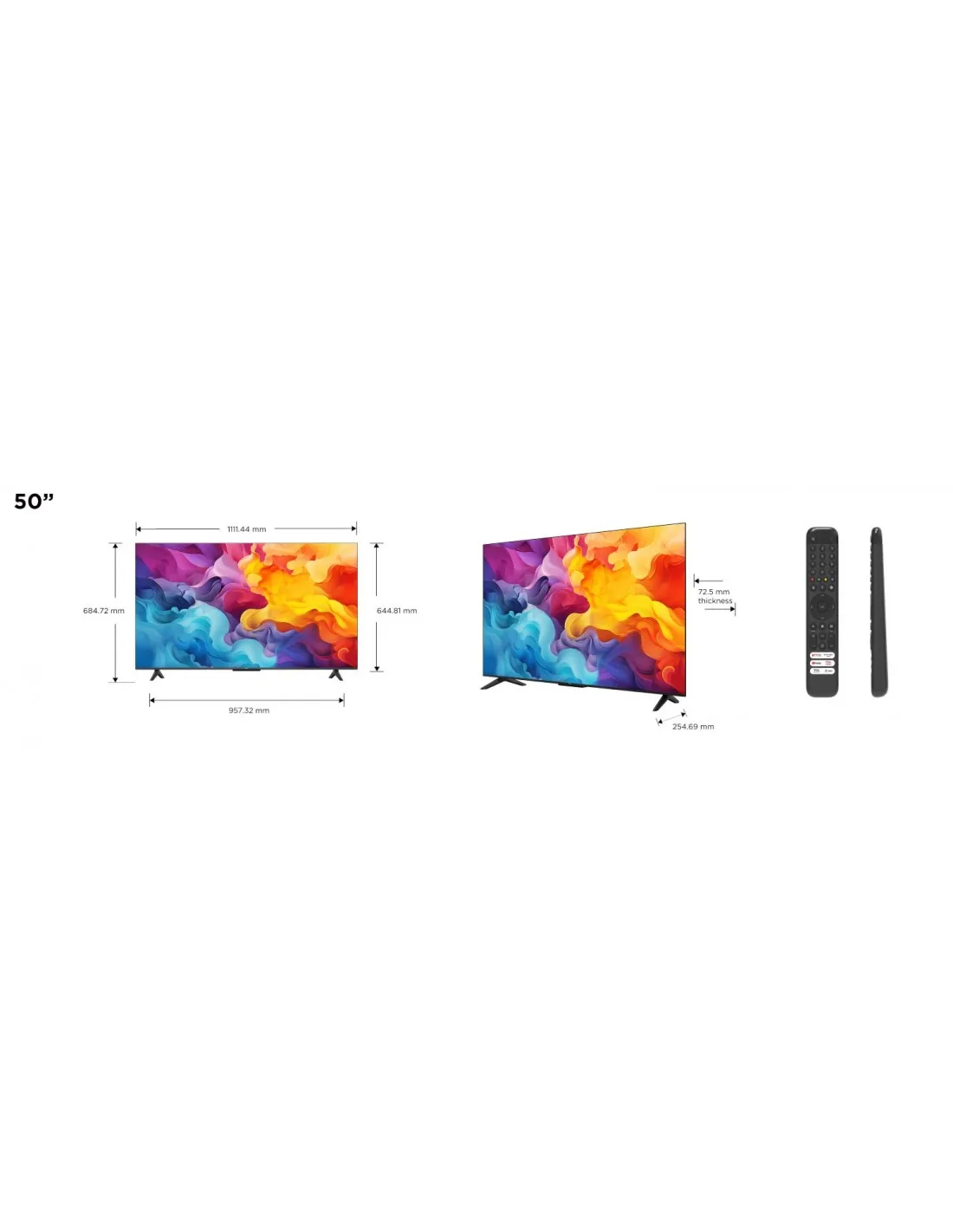 تلفزيون TCL 50P61B الذكي 50 بوصة LED 4K Ultra HD، Google TV، HDR، Dolby Audio، Wi-Fi، Bluetooth، Chromecast، VESA 200x200، أسود