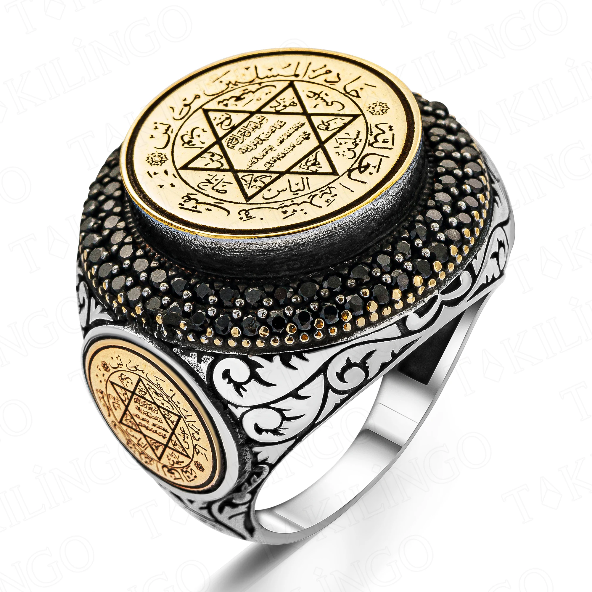 Elegant Design 925 Sterling Silver The Seal Prophet of Solomon Engraved With Zircon Stone Men's Rings Business Gift For Men