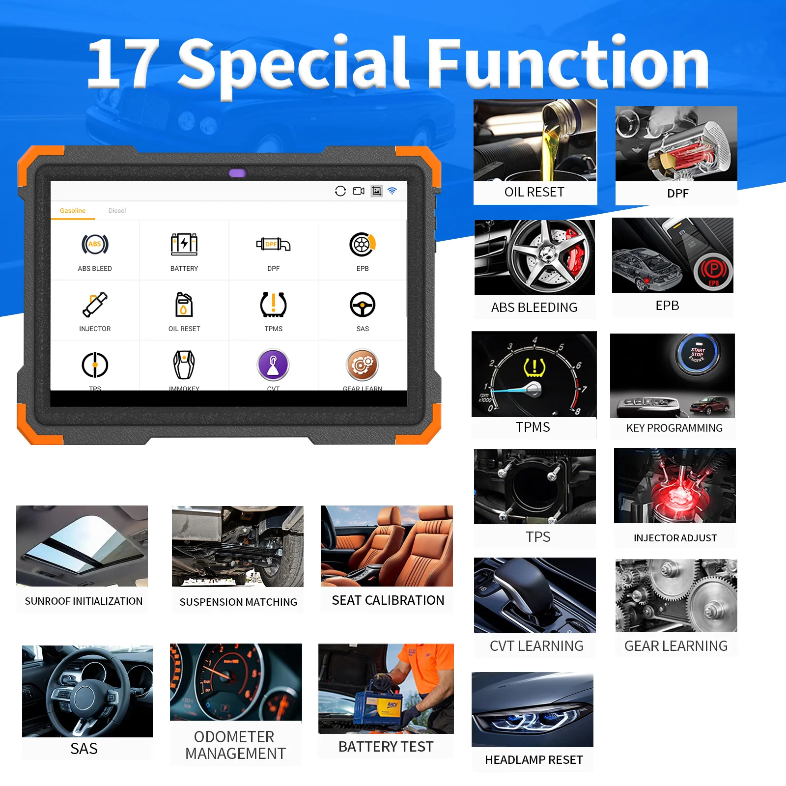 Humzor NS706 Full System Car Diagnostic Scanner PC (Windows) for SAS CVT ABS Gear Learning 17 Reset Service OBD 2 Diagnosis Tool