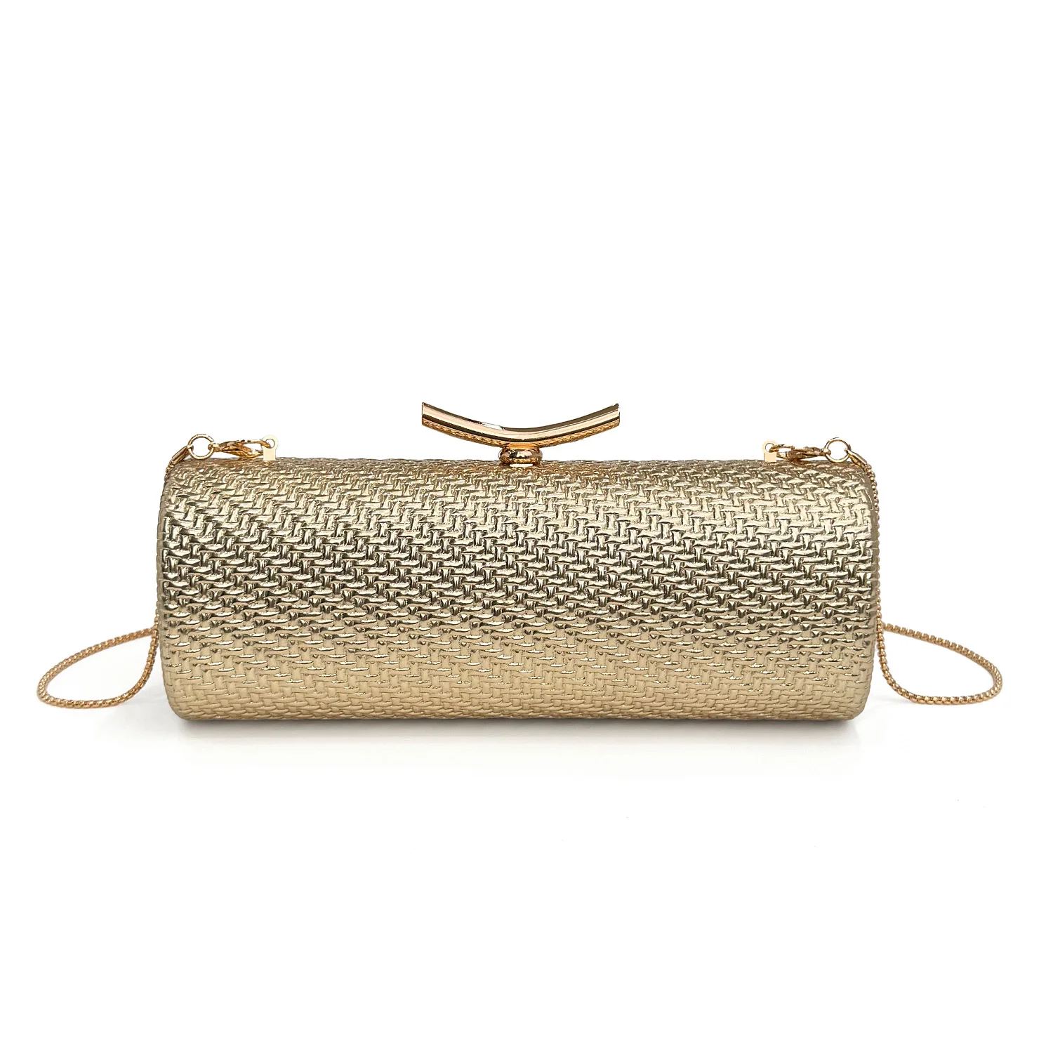 Gewebte zylindrische Damen-Abendtasche, luxuriöse unifarbene Handtasche, stilvolle Party-Hochzeits-Clutch, elegante vielseitige Umhängetasche – Detail 14
