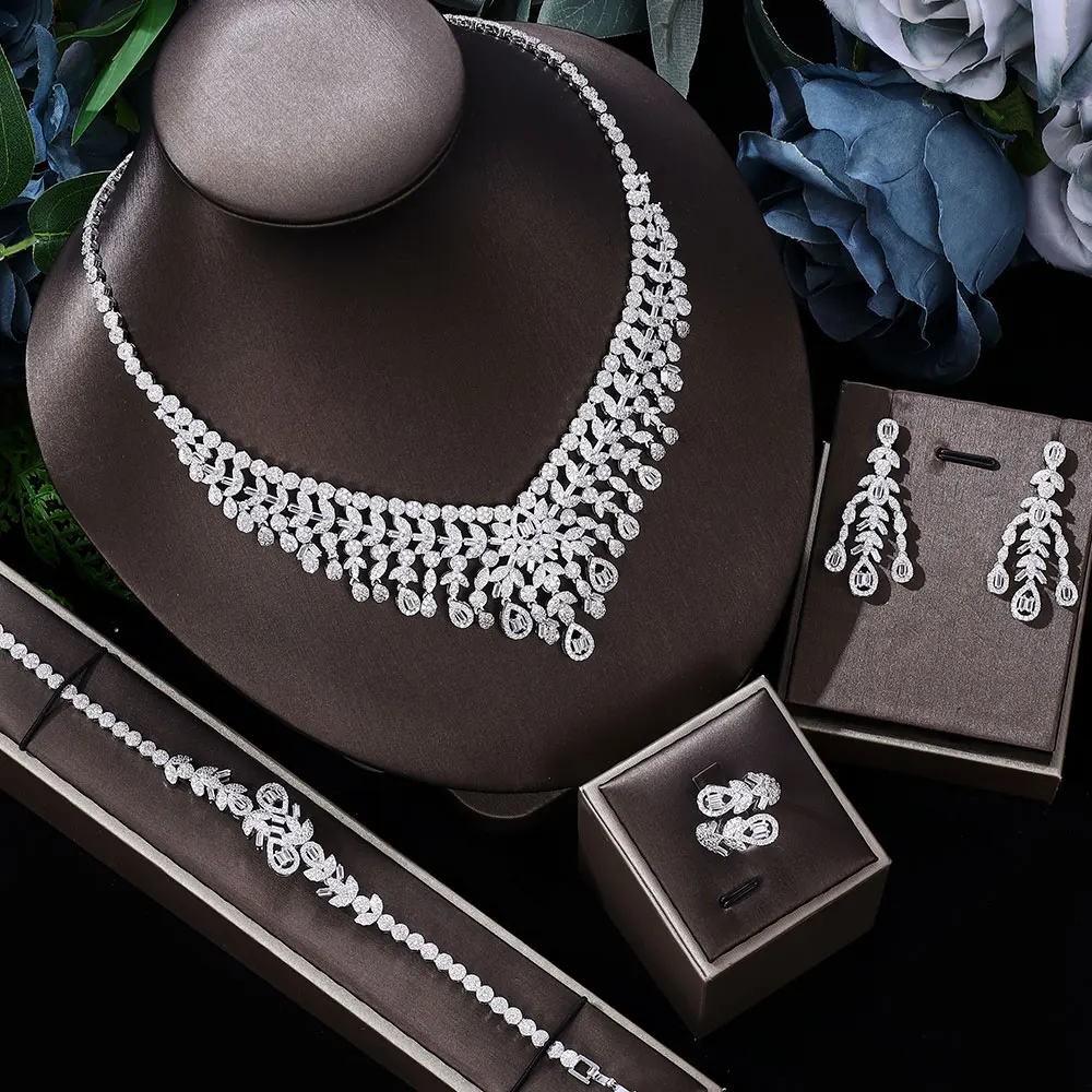 

Trendy Fashion 4PCS Luxury Waterdrop Indian Jewelry Sets For Women Wedding Party Indian Dubai Bridal jewelry Sets