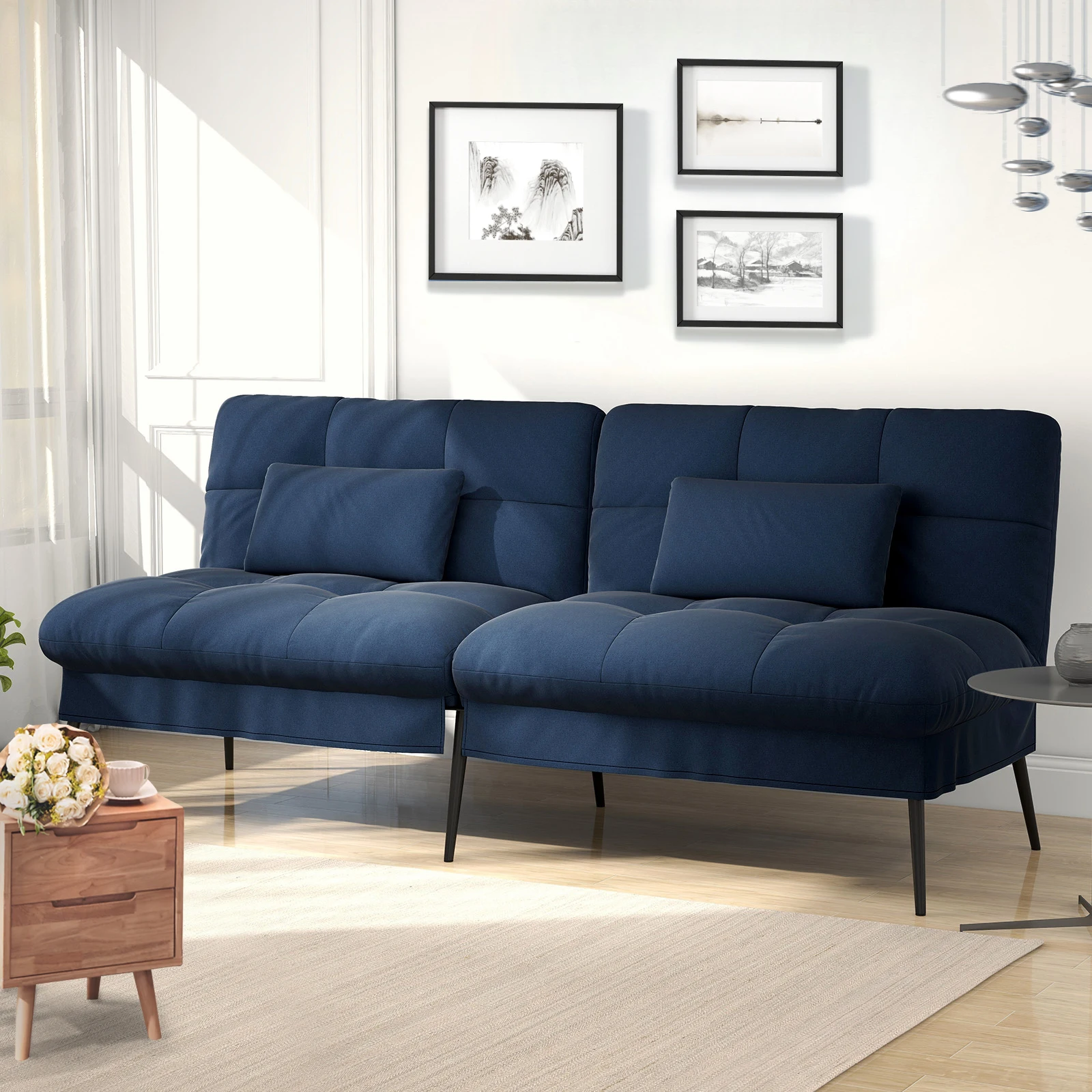 COMHOMA Schlafsofa mit Schlaffunktion, Futonbezug ausklappbar, Ecksofa, Gästesofa 3-Sitzer mit Verstellbarer Rückenlehne, Stoff – Detail 3