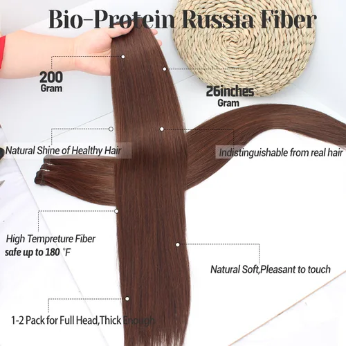 Imagen 2 del producto Mechones de pelo liso de hueso de 26 pulgadas, fibras falsas de aspecto Natural, extensiones de cabello liso Yaki súper largas para tejido de calidad de salón