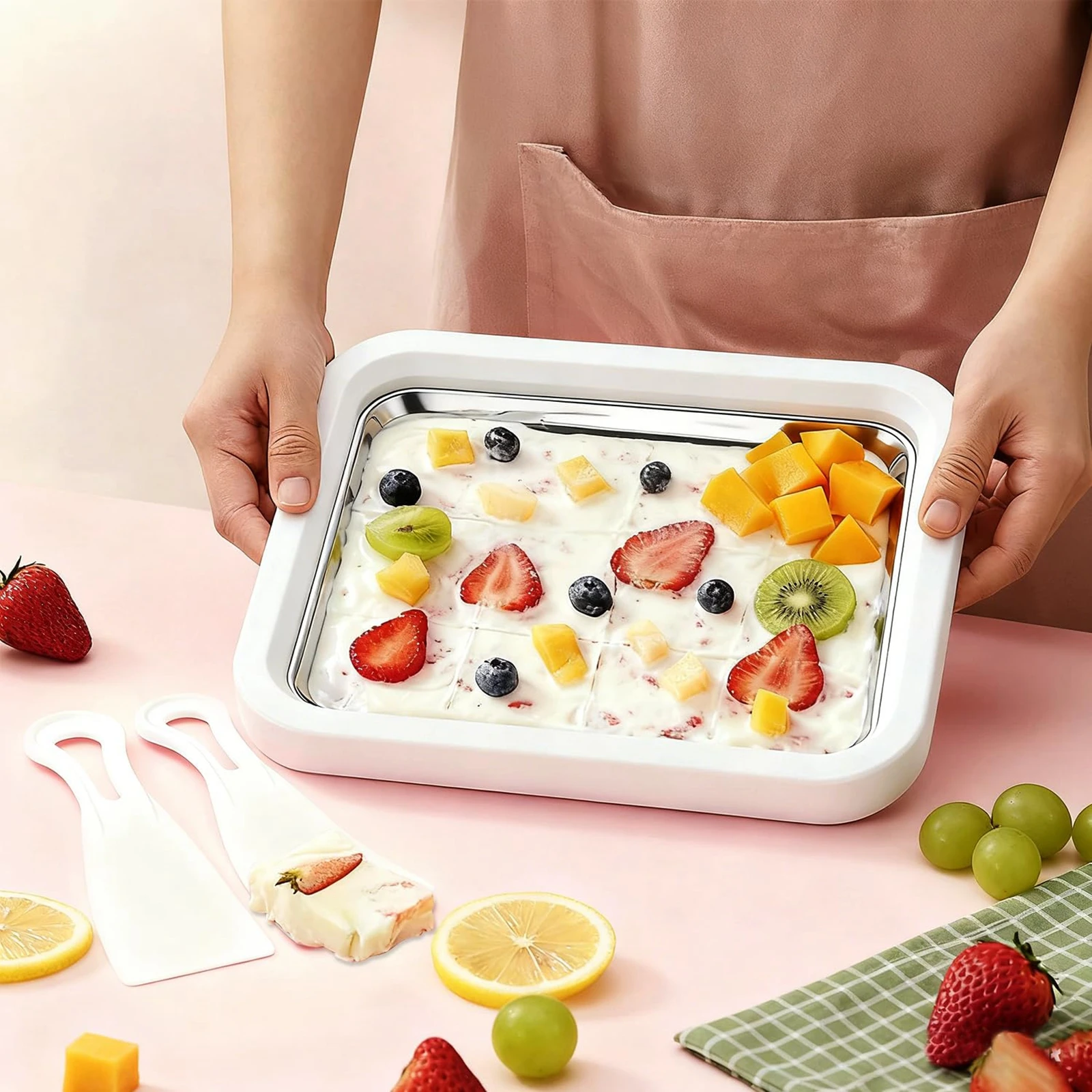 Máquina para hacer helados enrollados, máquina para hacer helados suaves, máquina para hacer yogur helado, máquina para hacer postres de acero inoxidable de grado alimenticio