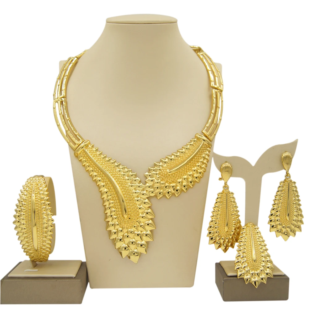 Dubai Gold Plated Jewelry Sets For Women Brazilian Original Fashion Trend Earrings Rings Wedding Banquet Jewelry Sets