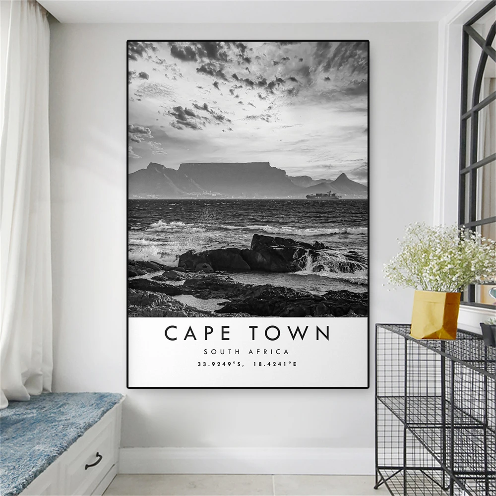 Cape Town Travel Print Black and White Travel Poster Vintage South Africa Minimalist Travel Posters Popular Picture Office Decor