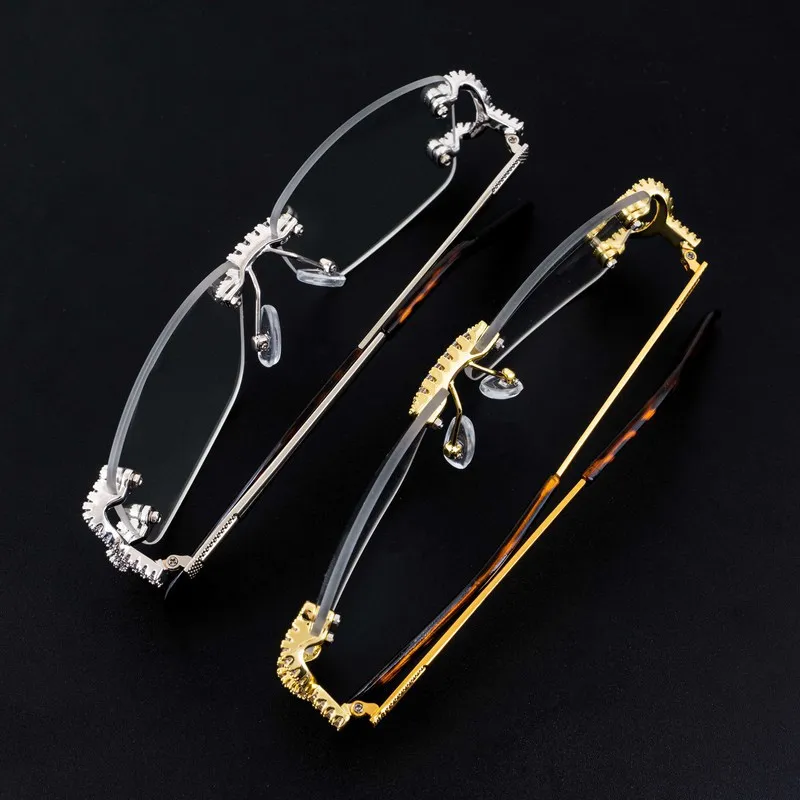 Trendy 5A Zirkon Kupfer Sonnenbrille Frauen Männer Überzogene 18 karat Gold Bling Brillen Keine Objektiv Gläser Ins 2022 schmuck – Detail 3