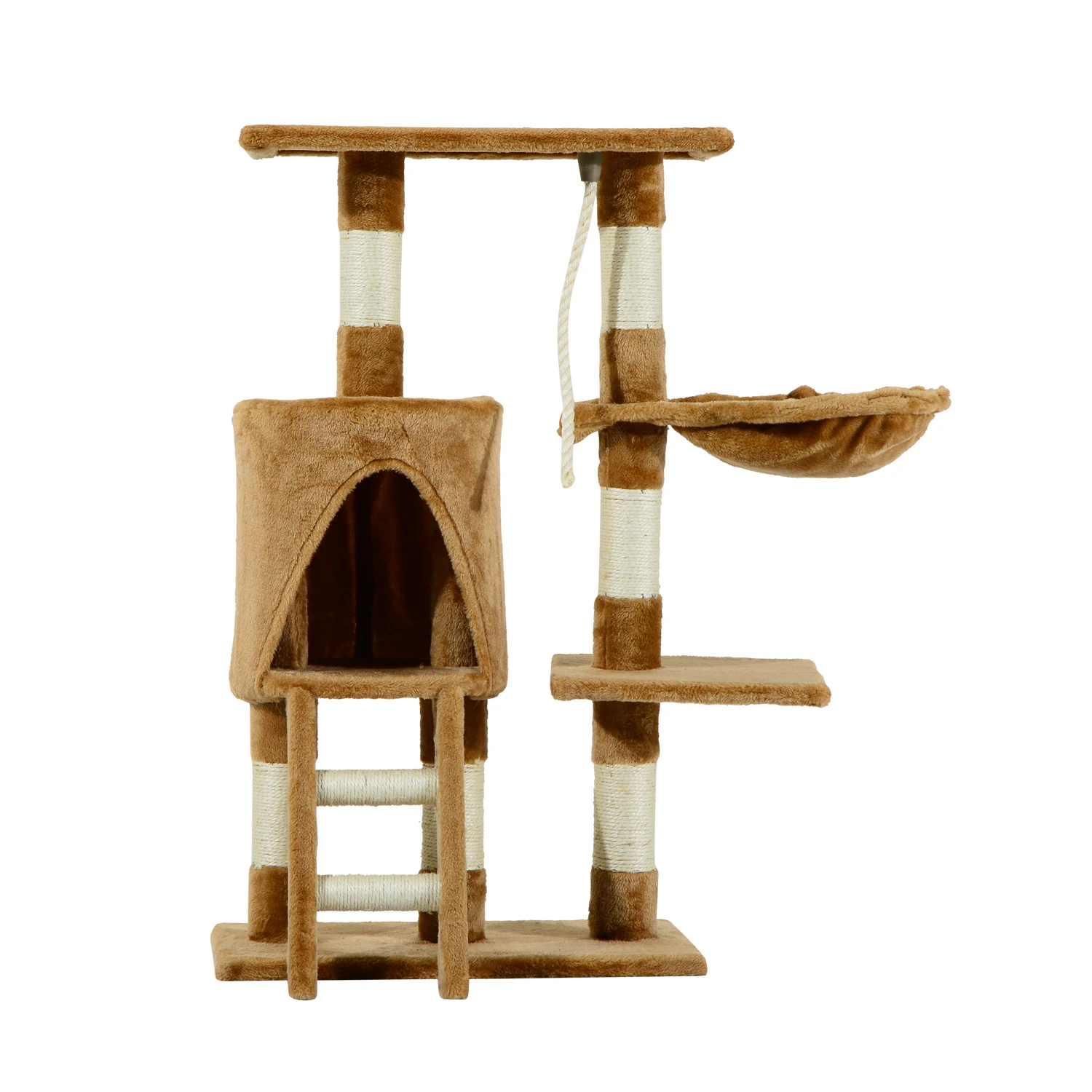 PawHut cat tree scraper with nest platform stair stair playing rope 55x30x95 cm brown plush covered wooden board