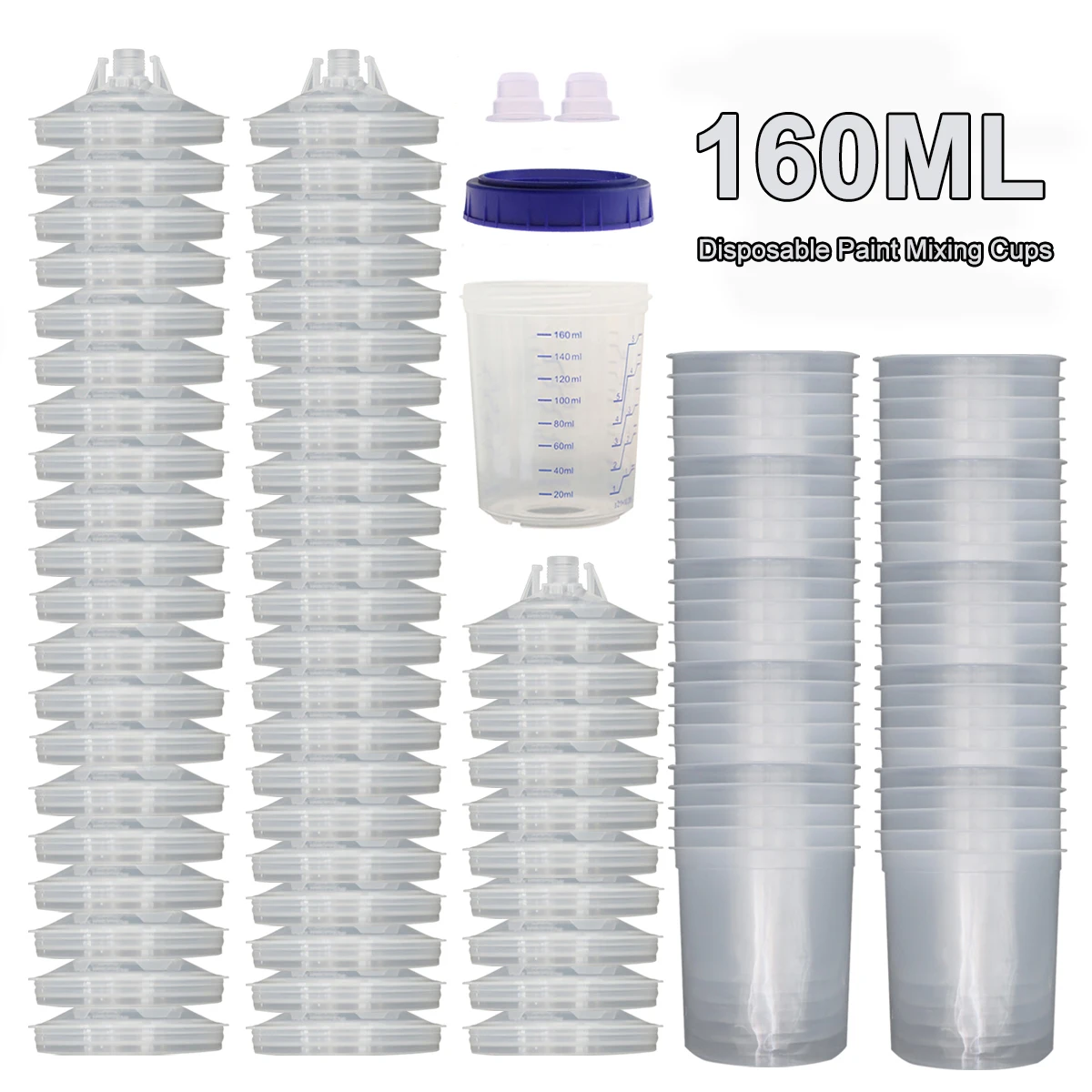 50Pcs/Set Spray Gun Paint Mixing Cup Pps Type H/O Quick Cup Spray Gun Tank Pps Tank 160ML PPS Disposable Paint Cup