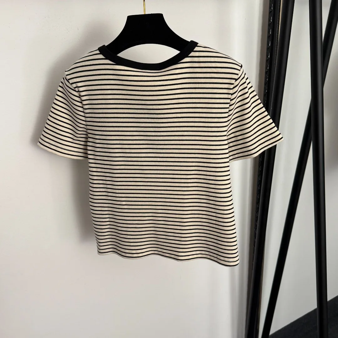 

2026 Early Spring New Fashion Pure Cotton High Quality Blue-Gray Striped Polo Short-Sleeve Top