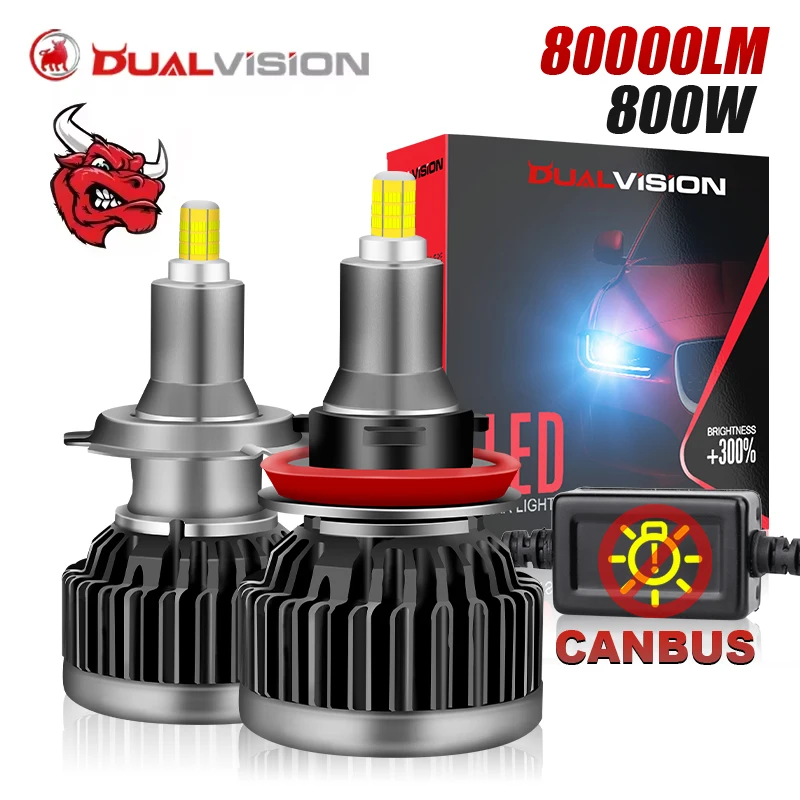 H7 Led Canbus Car Headlights Bulbs 800W 80000LM 3D 360 LED H4 H9 H11 H1 HB3 9005 HB4 9006 Automotive Fog Lights Auto Turbo Lamps