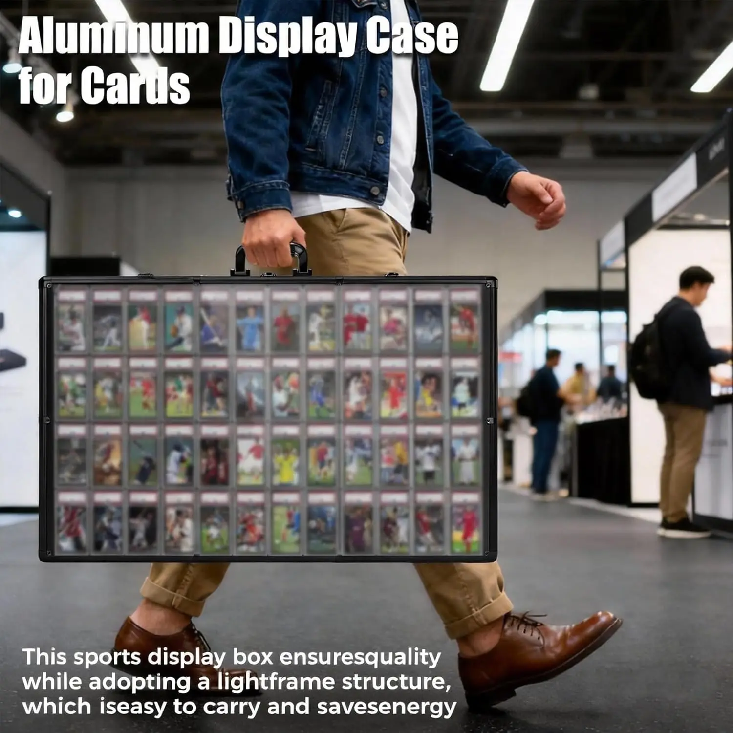 

Baseball Card Display Case Sports Card Portable Aluminum Showcase Table Top Locking Display Case for Trading Cards Collectibles