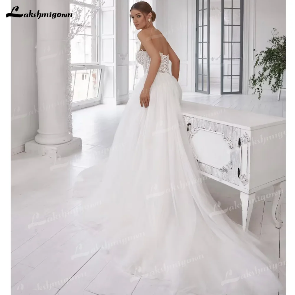 Vestidos de casamento A-Line com mangas longas, vestido de noiva chique com apliques, pescoço sexy, robe de noiva sem costas