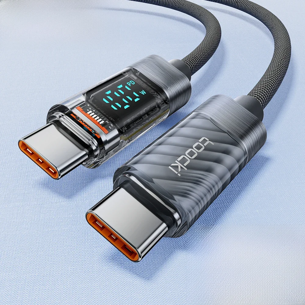 Toocki-Tipo C para USB Tipo C Display Cabo de carregamento, 100W PD Cabo do carregador rápido para