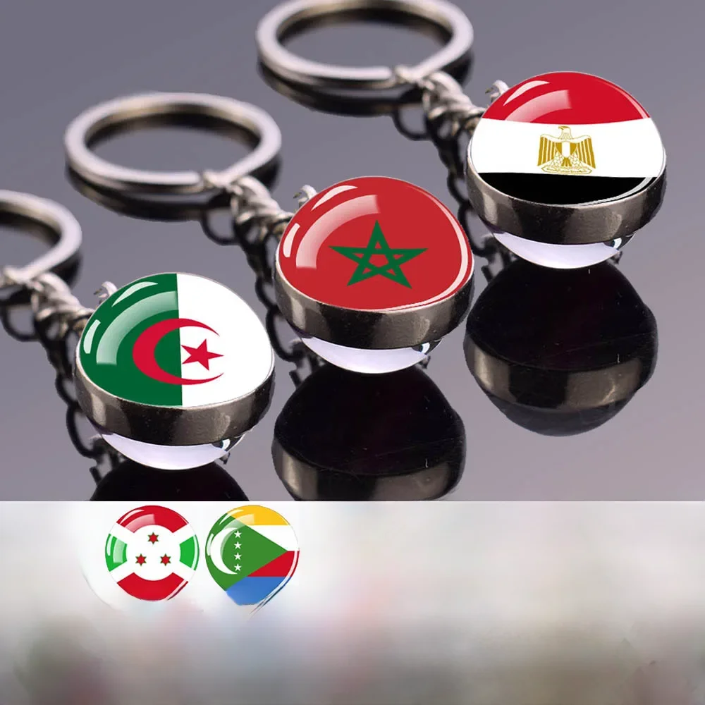 Porte-clés drapeau africain, algérie, somalie, tunisie, maroc, egypte, drapeau National, pendentif boule de verre Double face, cadeau