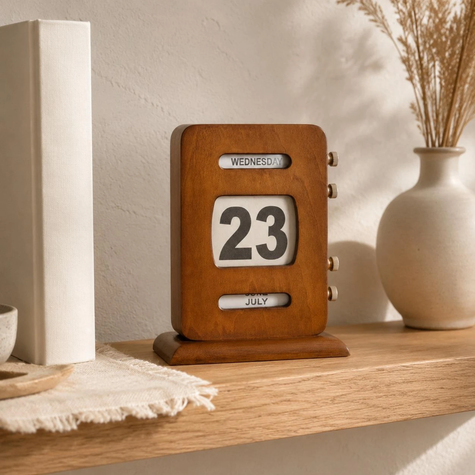 Vintage Wooden Calendar Creative Desk Calendar Ornament Decorative Prop for Home Living Room Office Desktop Tabletop Decor
