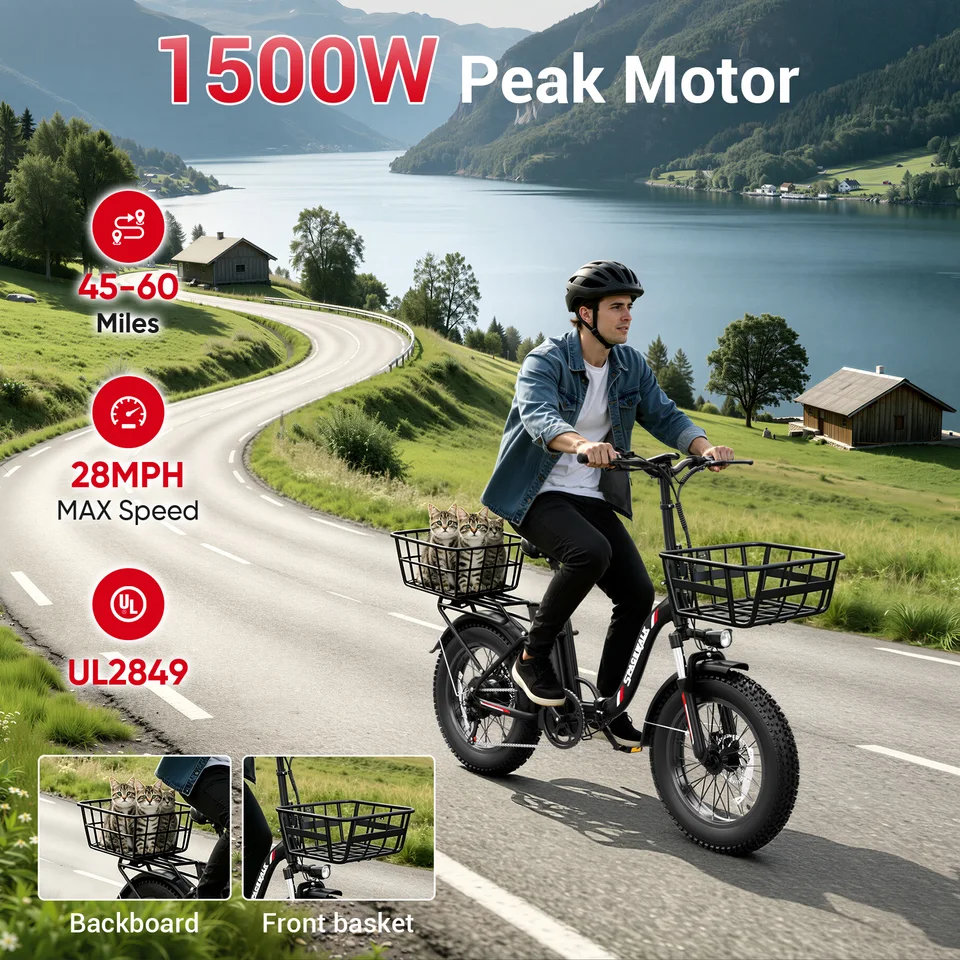 Spacewalk 1500W Peak Motor Fat Tire Electric Bike for Adults 20x4.0 Folding E-Bike 48V 15Ah Electric Bicycle Removable Battery with NFC Unlock 28MPH Long Range 45-60 Miles 7-Speed Gears 5 PAS UL2849 image 3