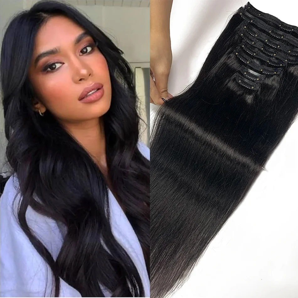 كليب في الشعر البشري الطبيعي مستقيم البرازيلي عذراء كامل مشبك للرأس على هيربيسي 12-26 بوصة للنساء 120 جرام 8 قطعة/المجموعة #1