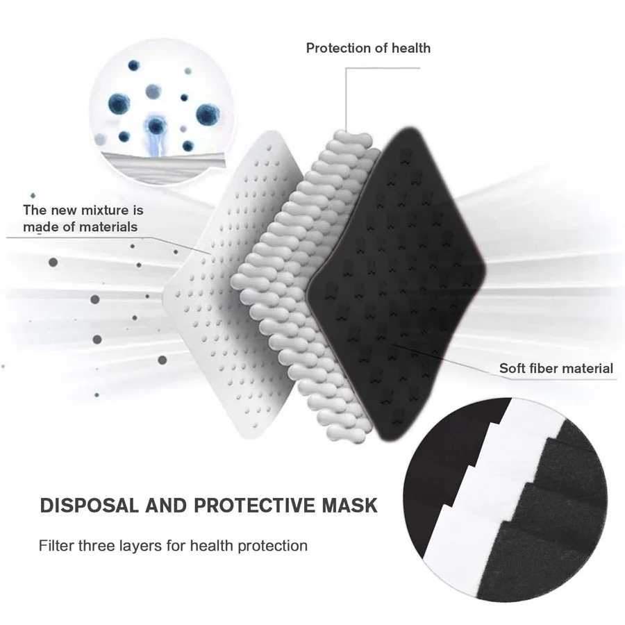 50-200 Uds mascarillas protectoras desechables embalaje Individual negro 3 capas Earloop adultos moda antipolvo máscara plana al por mayor