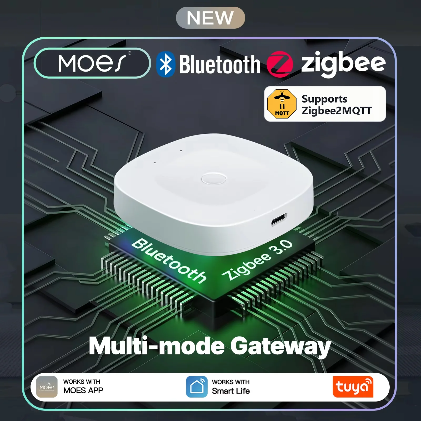 MOES Multi-mode Smart Home Hub, Bluetooth & Zigbee2MQTT Gateway, Tuya App Compatible, Alexa Google Home, Type-C, Wireless