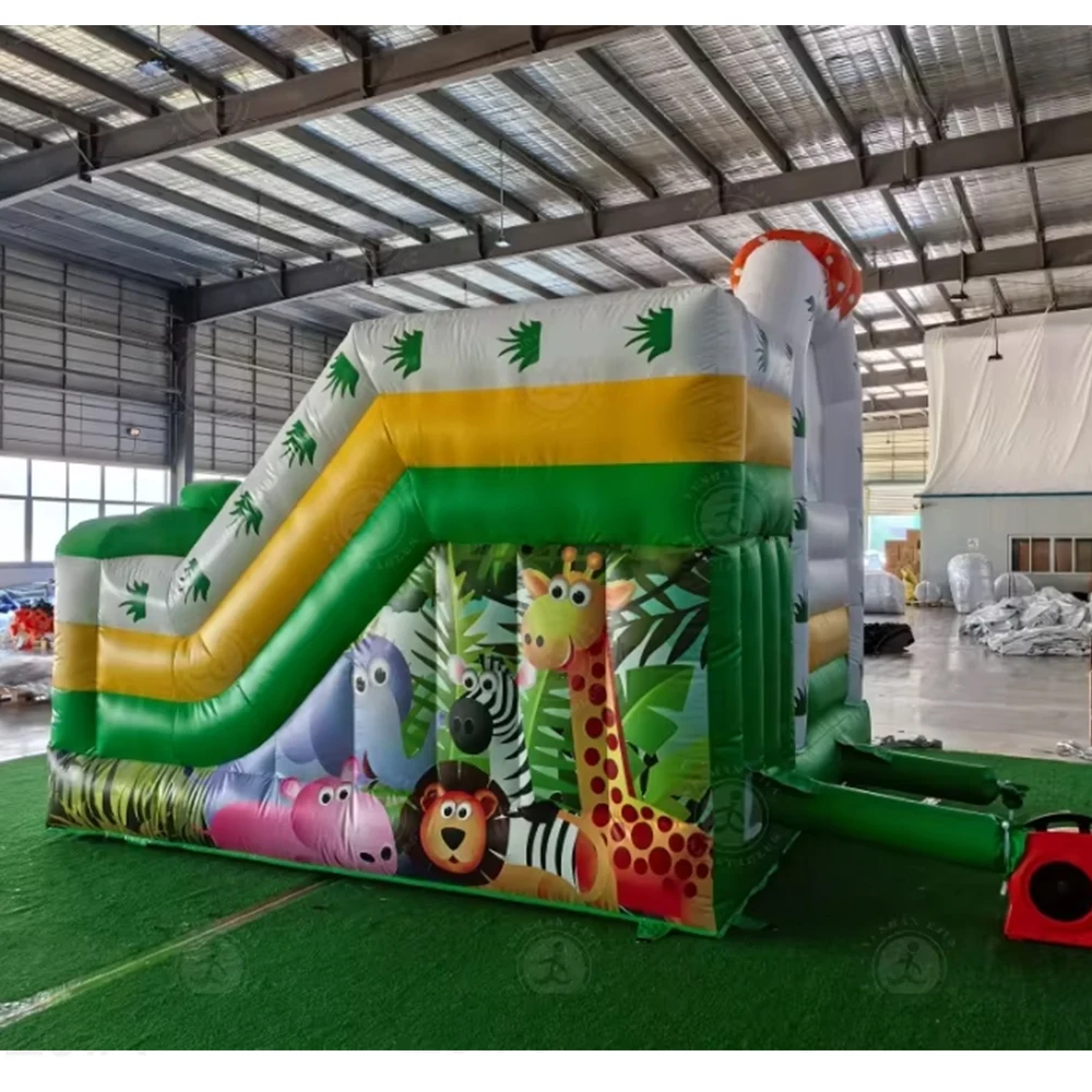 Château gonflable combiné d'animaux gonflables de qualité commerciale, animaux de la Jungle avec toboggan, maison de rebond de Safari pour aire de jeux extérieure