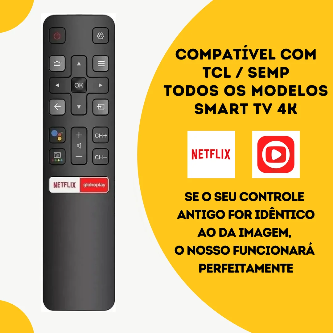 Remote Control Compatible with TCL or SEMP Smart TV with Netflix Globoplay SKY Keys-9071