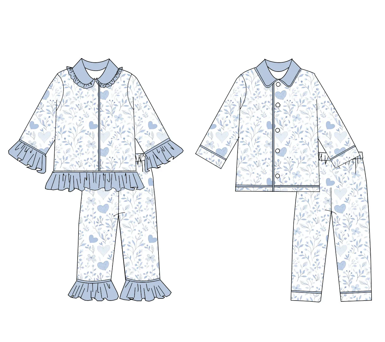 Wholesale Kids Pajamas Valentine Girls Casual Pajama Set Boys Set Heart Print Children Sleepwear Milk Silk 2 Piece Set
