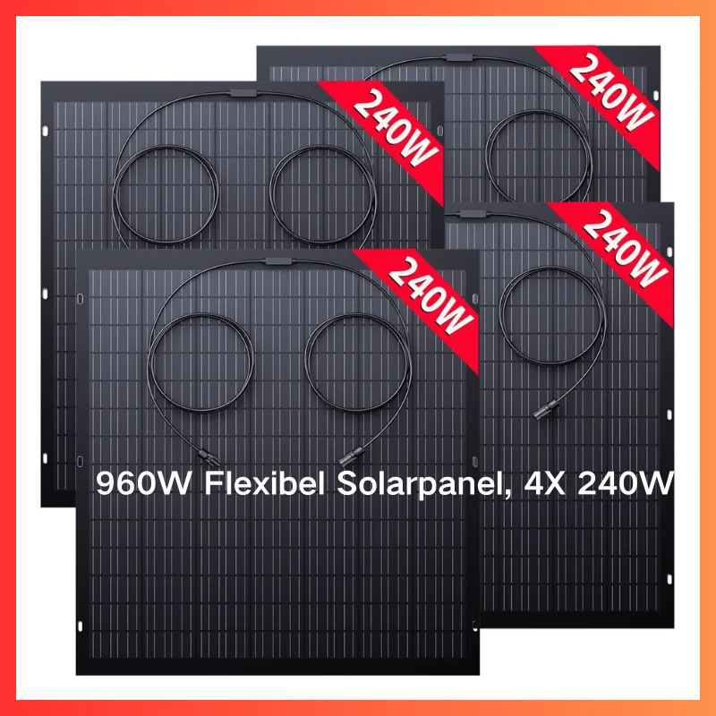 IP67 Mono Cell 240W 19.6VDC Flexible Solar Panel 4PCS 960W Outdoor PV Module for Balcony RV Boat Charging System