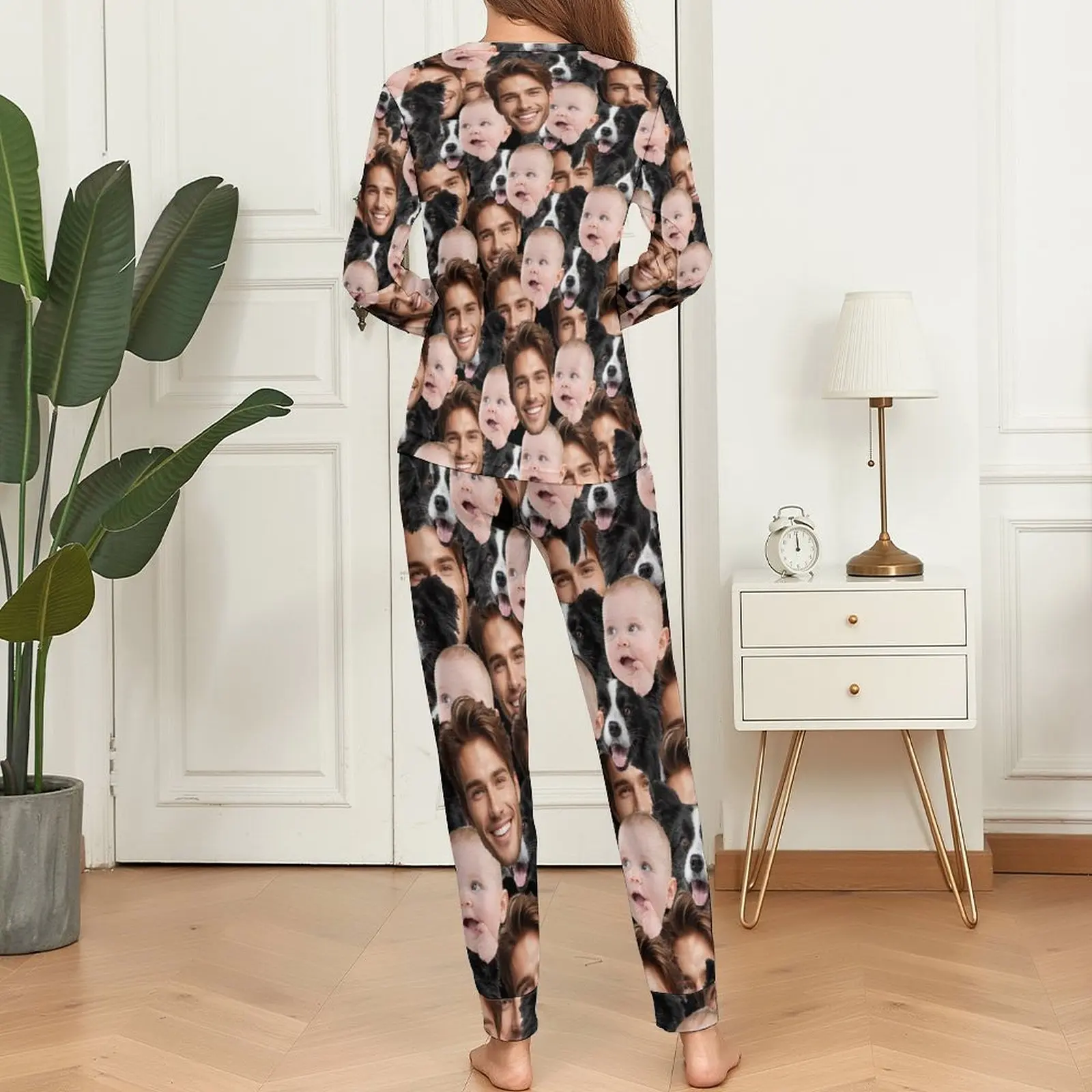 Benutzerdefinierte Frauen Pyjamas mit Gesicht Homewear Benutzerdefinierte Frauen Langarm Pyjama Set personalisierte Geschenk Familie Paar Haustier