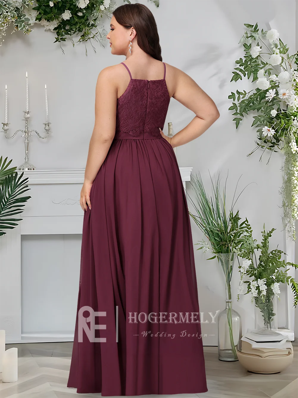 

C ​​Elegant Mulberry A-Line Square Neck Floor-Length Lace Chiffon Bridesmaid Dresses 2025 Wedding Party Guest Evening Cocktail