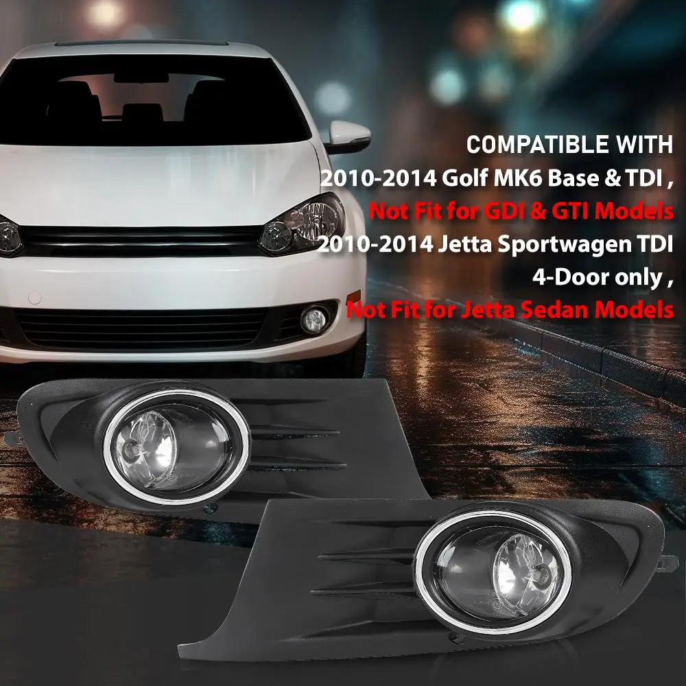 

12V55W противотуманные фары бампера с галогенными лампами, подходят для Golf Mk6 Tdi Jetta Sport Wagon 2010-2014 гг., водонепроницаемые, снегозащитные, пылезащитные