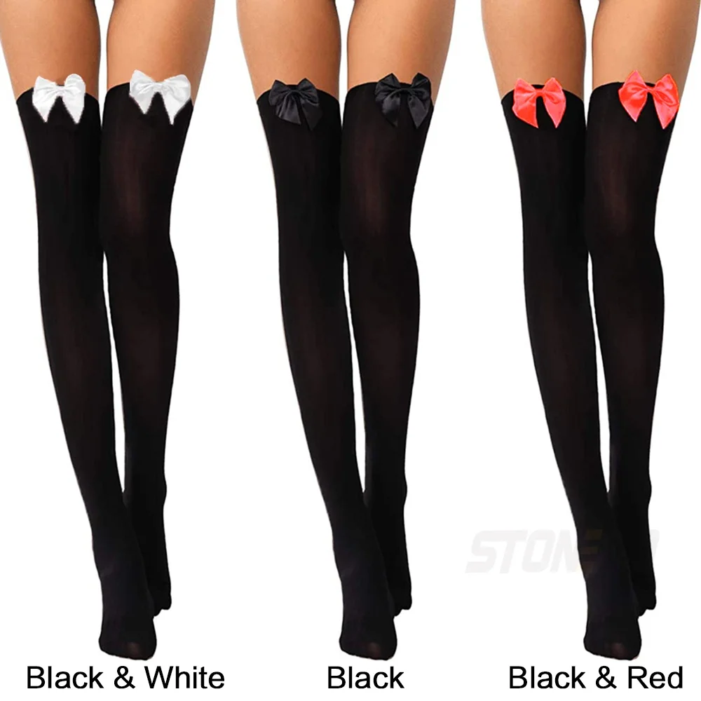 ربطة القوس فيونكة جوارب الحرير جوارب النساء رقيقة جوارب الفخذ الركبة Stonego أزياء المرأة