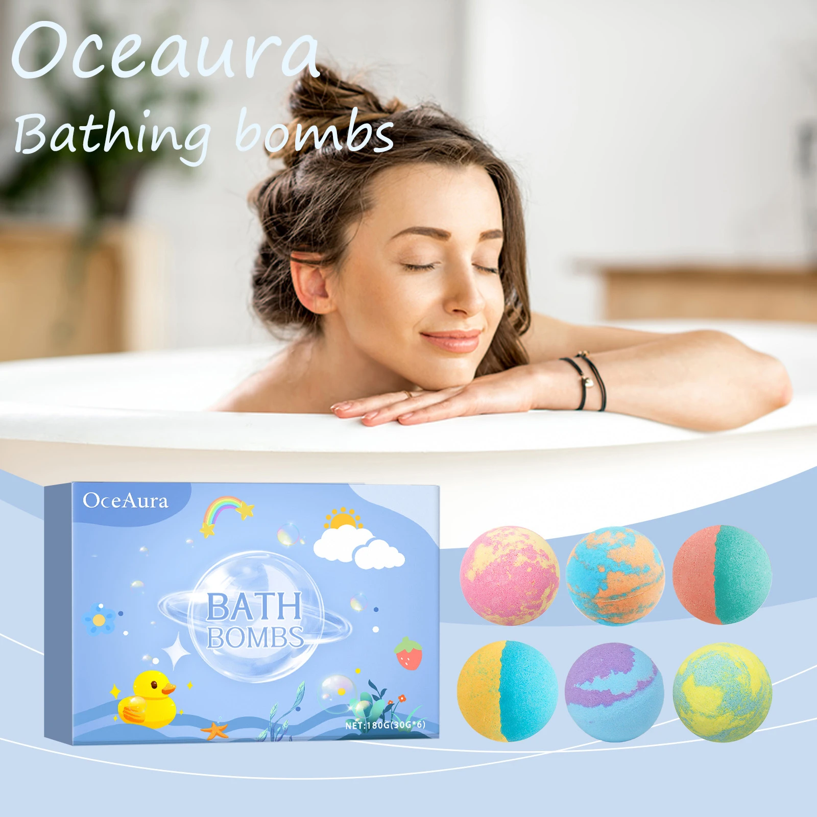 

Oceaura Colorful Bath Bombs Lasting Plant Floral Fragrance Cleaning Body Pore Dirts Nourishing Relaxing Body Soothing Bath Bombs