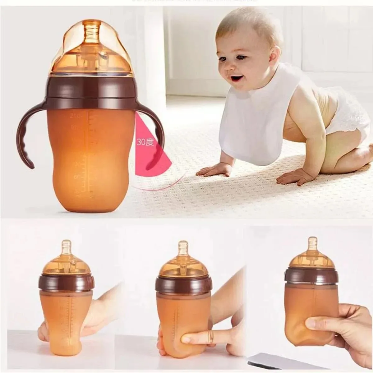 0-36Months Baby Bottle 240/150ml Nano Silicone Handle Bottle Baby Anti-Colic Bottle Silicone Bottle Male And Female Bottle