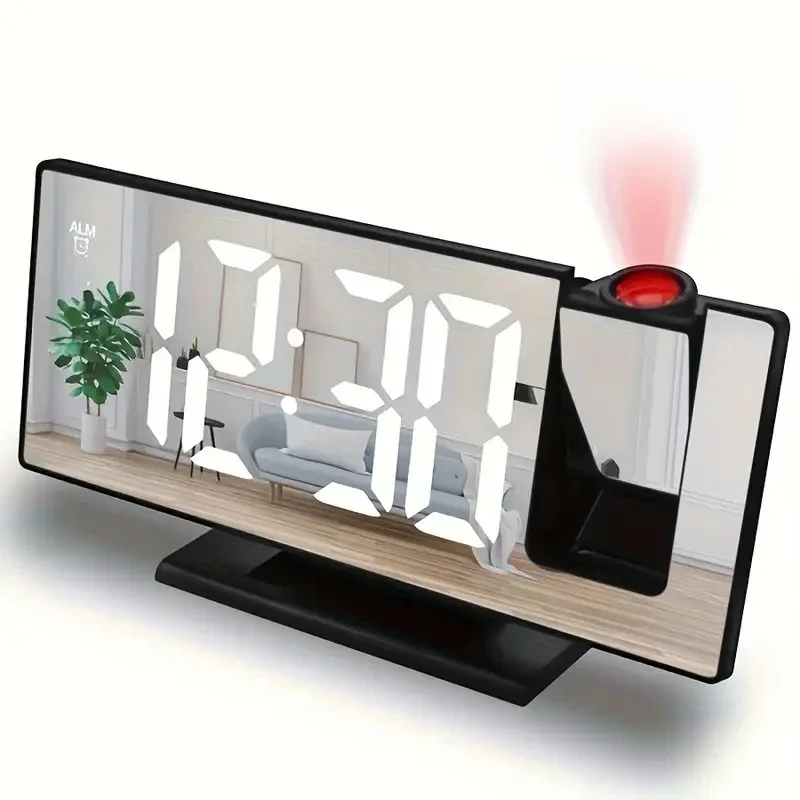 Projektionswecker Multifunktions Intelligente Leuchtuhr Schlafzimmer Großbild-Digitaluhr 180 ℃   Rücken- und Zellprojekte