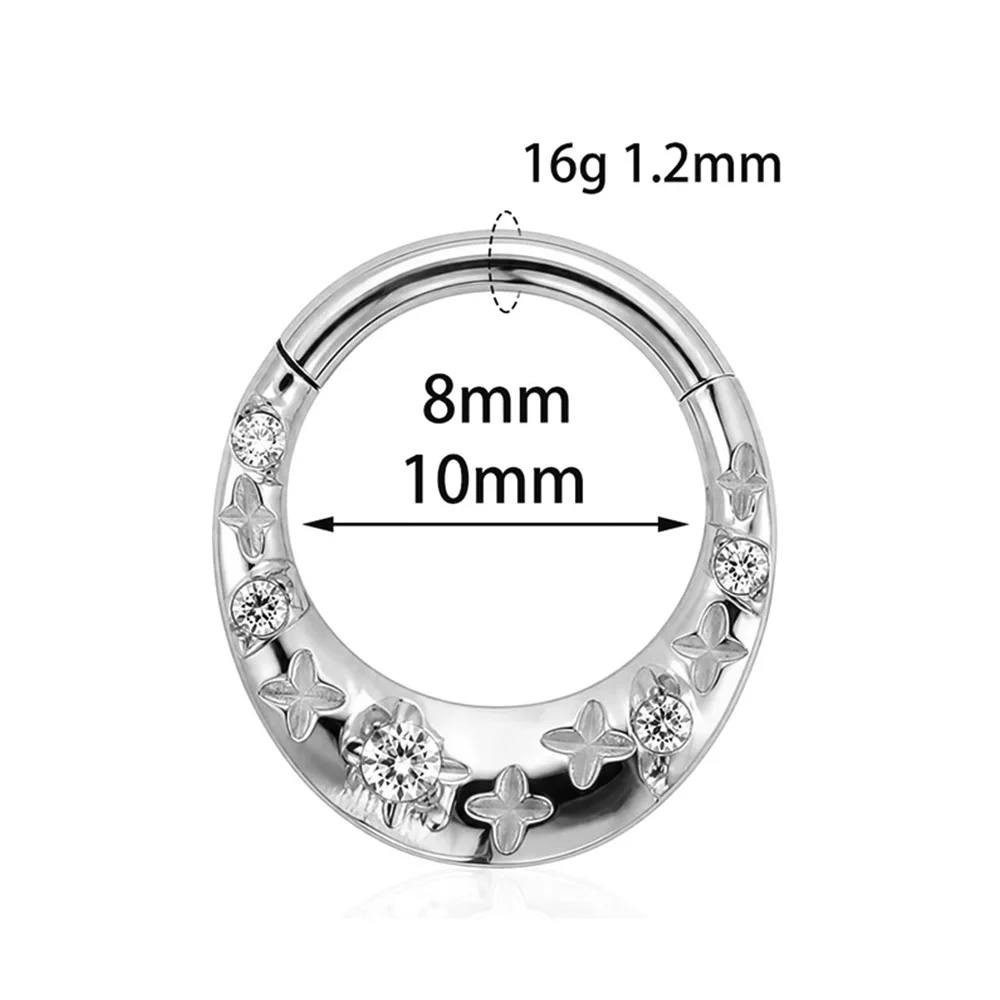 ASTM F136 Titan Mondform Facettierter Edelsteinring Eloxiert Modischer Körperschmuck Tragus Helix Nasenpiercing Ring – Detail 2