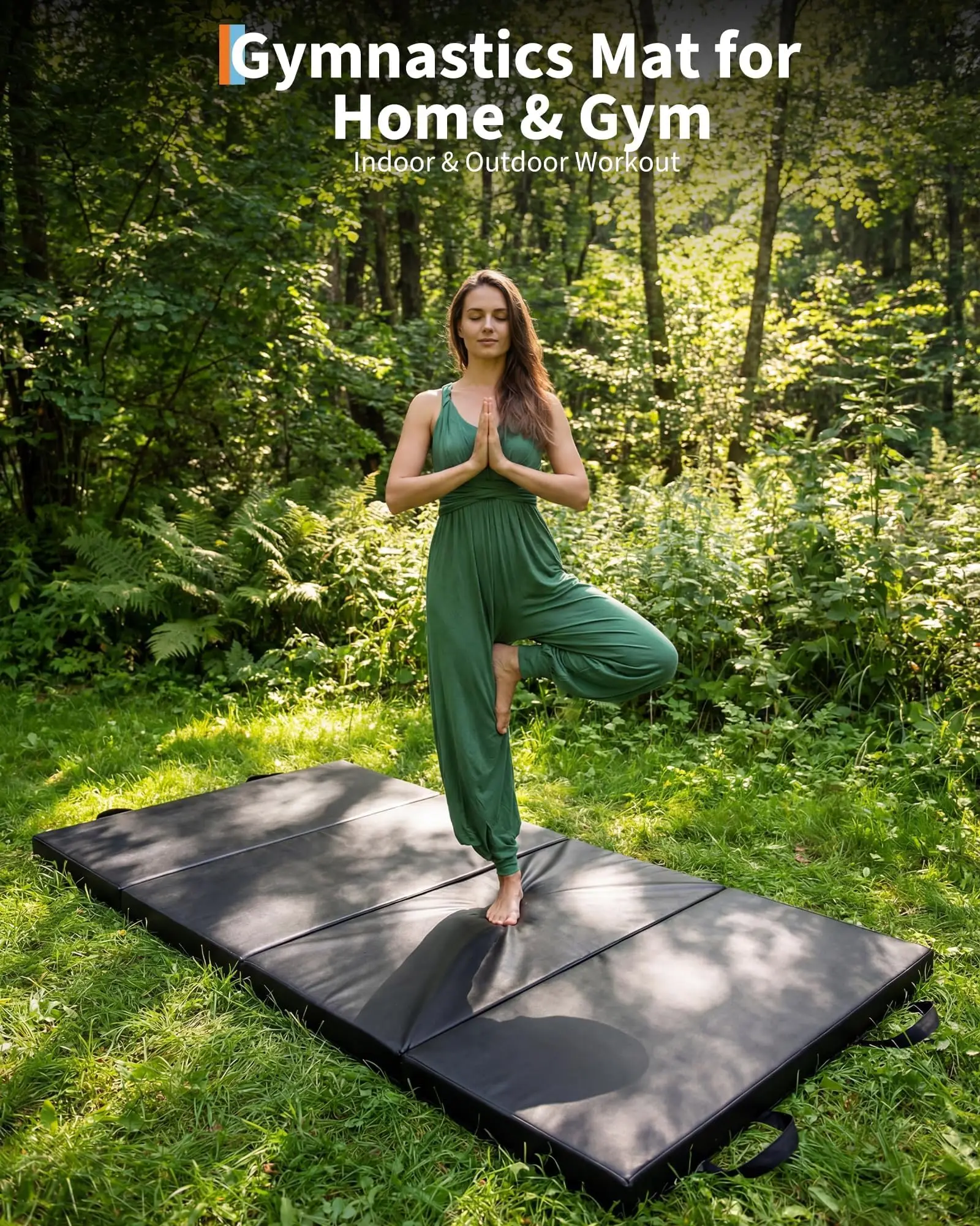 Tapis de sol pliable 180x90cm à 4 broches, épaisseur 5cm, pour gym et exercices à domicile, yoga, pilates, aérobic, arts martiaux, noir