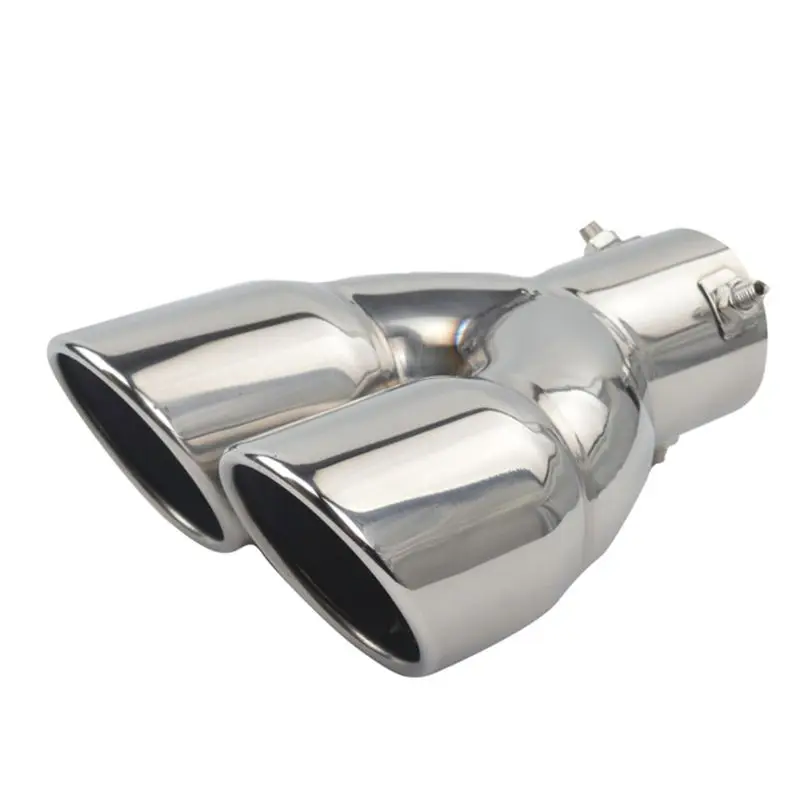 Car Exhaust Pipe Universal Double Outlet Car Muffler Tip Stainless Steel Chrome End Trim Modified Tail Throat Liner Pipe