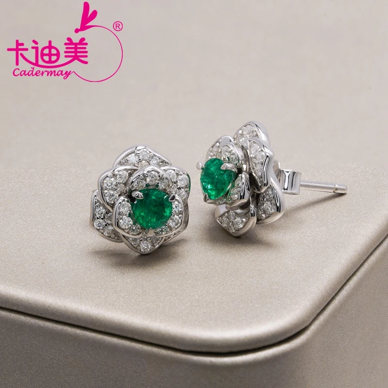 

CADERMAY Jewelry 100% S925 Silver Lab Grown Emerald Round Shape Hot Sale Anniversary Gift Earrings For Women