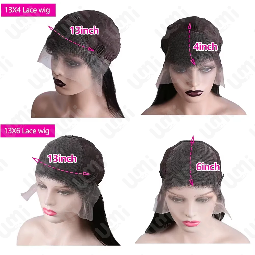 Umi sin pegamento 13x4 HD onda del cuerpo pelucas frontales de encaje transparente brasileño 300% densidad real 100% cabello humano 32 pulgadas color Natural