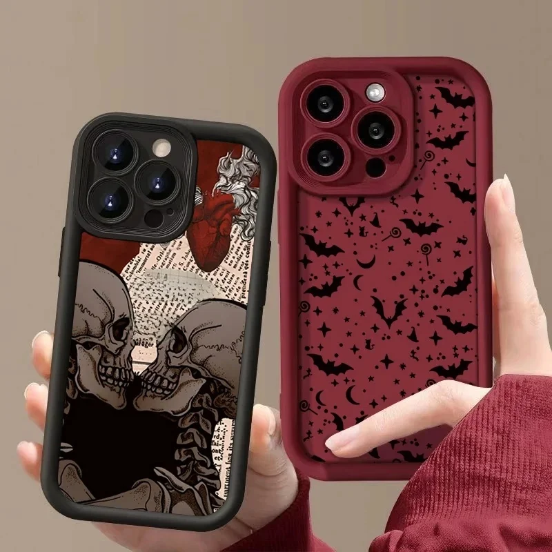 Coque de téléphone en Silicone, motif tendance, crâne de chauve-souris rouge Vintage, pour iPhone 16 15 14 13 12 11 Pro Max 7 8 Plus X XS XR, housse antichoc