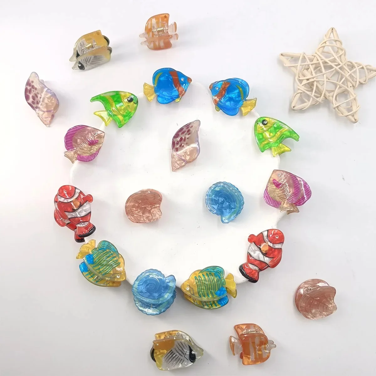 2/10 Pièces Pinces à Cheveux Personnalisées Animaux en Acétate, Mini Pinces à Cheveux Poisson Dessin Animé, Accessoires Cheveux Coquillage pour Filles