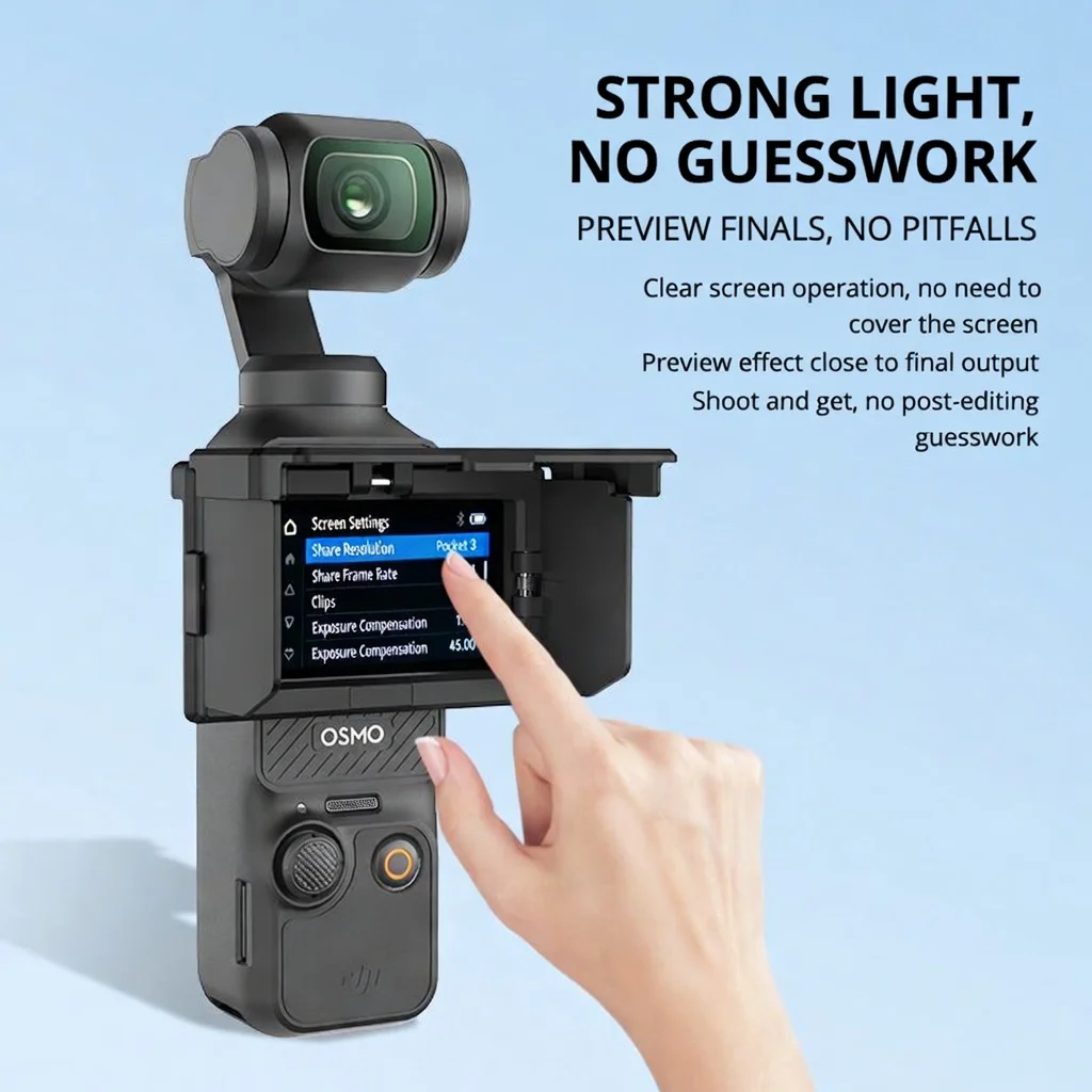 Ronkoen For DJI Osmo Pocket 3 4 4pro Screen Hood Magnetic Foldable Anti-Glare Sunshade Lightweight 14g Action Camera Accessories