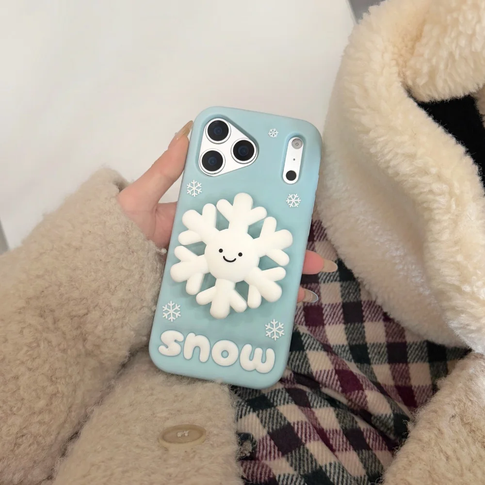 

Creative silicone cute snowflake stand phone case for iPhone 13/14/15/16/17ProMax, Fundans 17 Pro new shockproof protective case
