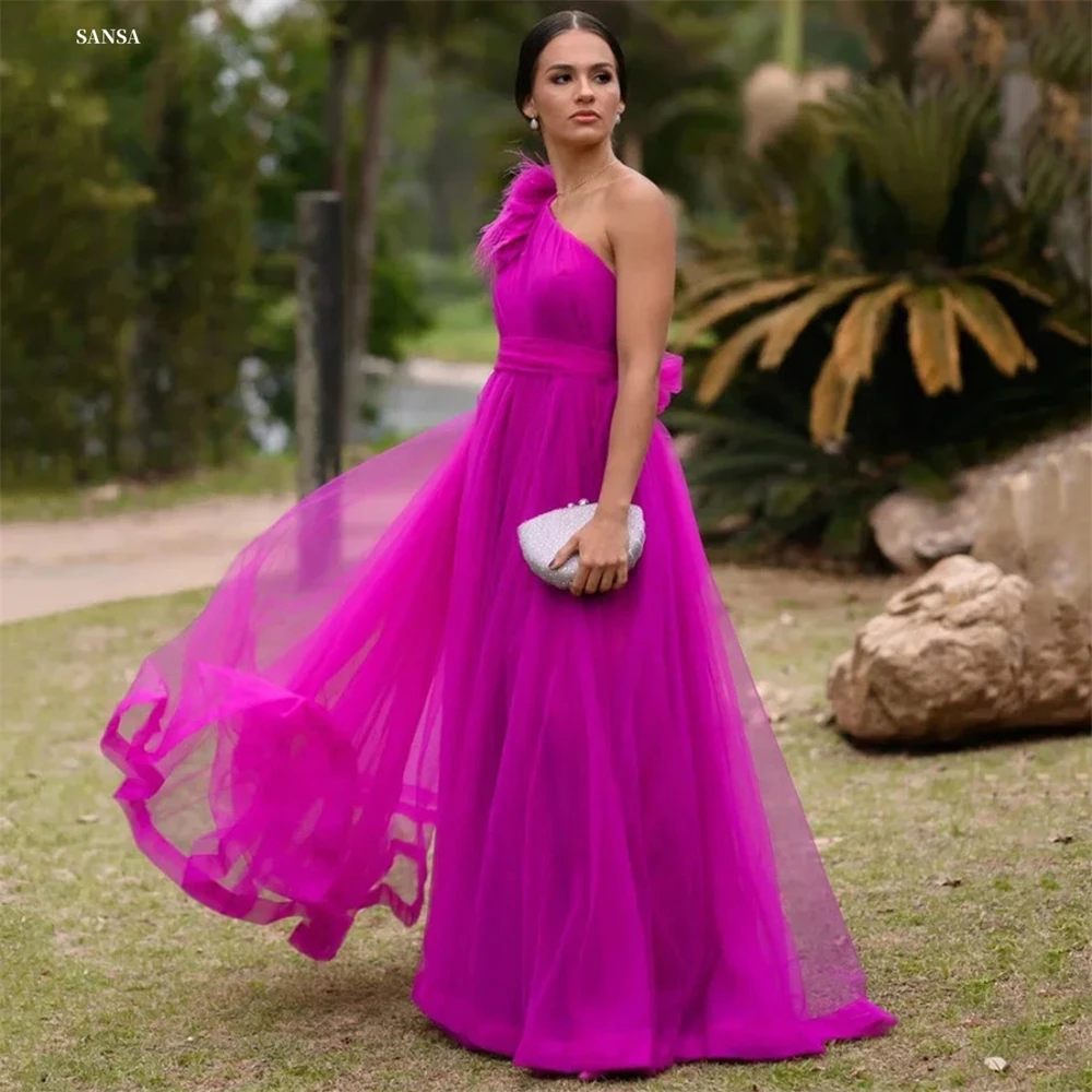 

Sansa Индивидуальное пурпурное платье трапециевидной формы на одно плечо с поясом для выпускного вечера со складками и мехом Vestidos De Noche длиной до пола, торжественное вечернее платье 2025