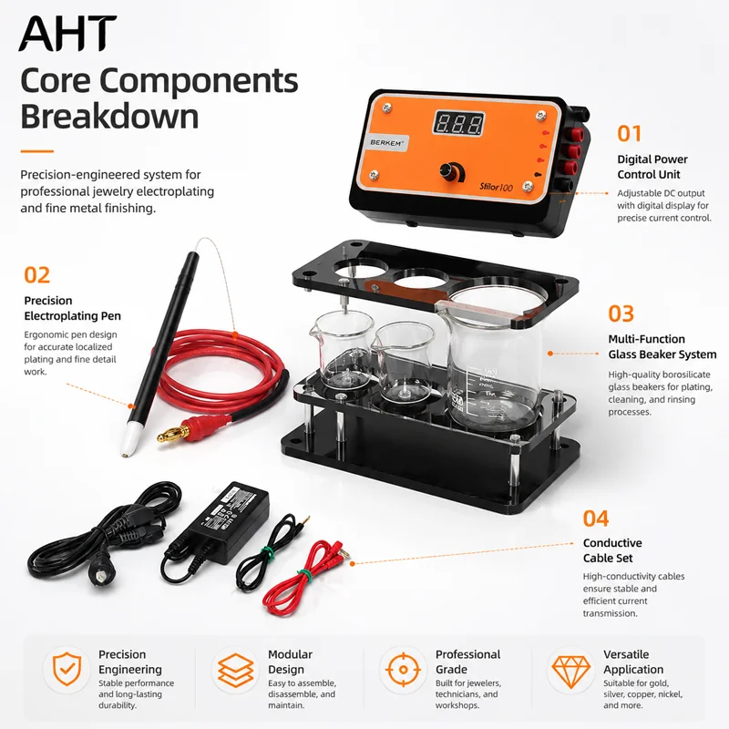

AHT Professional Precision Electroplating System Dual Pen Bath Plating Machine Digital DC Power Supply for Jewelry Gold Silver C