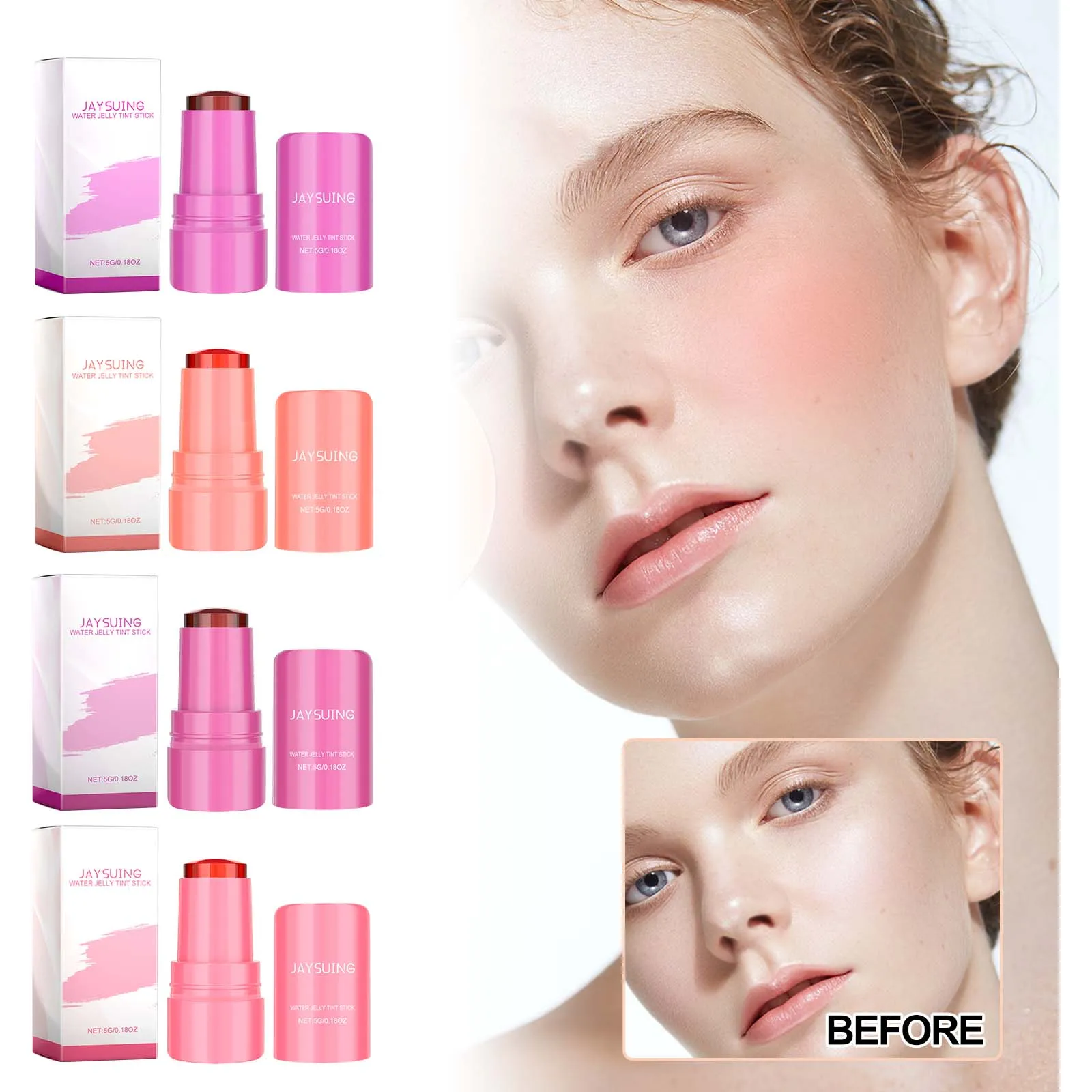 Moisturize Smooth Makeup Stick Rouge Coloring Brightening Lip Cheek Blush Cosmetics Beauty 4 Colors Water Jelly Tint Stick